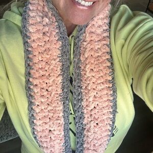 Cozy Pink and Gray Knit Scarf